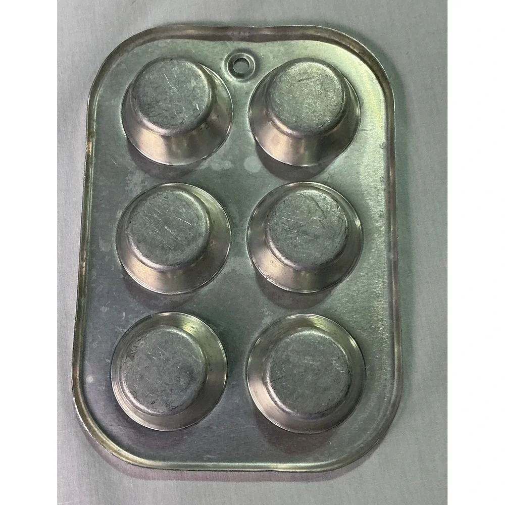 Vintage 6 Cup Aluminum Muffin Pan Small Cupcake Baking Tin USA Farmhouse
